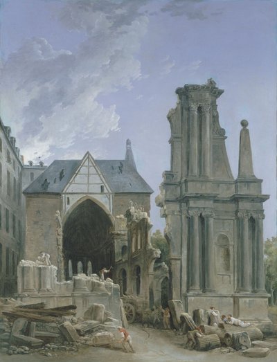 Rue Saint Honore#39;daki Feuillants kilisesinin yıkılması, 1804 dolayları (tuval üzerine yağlıboya) by Hubert Robert