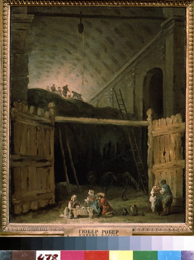 Bazilikadaki saman ahırı. Hubert Robert (1733-1808), tuval üzerine yağlıboya, yaklaşık 1790, Fransız sanatı. Devlet A. Puşkin Güzel Sanatlar Müzesi, Moskova. by Hubert Robert