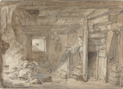Rakamlarla Bir Çiftlik Evinin İçi by Hubert Robert