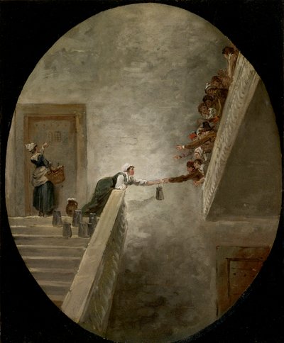 La dağıtım du lait bir hapishane Saint Lazare - Saint-Lazare hapishanesinde sütün dağıtımı Robert, Hubert (1733-1808), ca 1794 - Kağıt üzerine yağlıboya, 36,8x30,2 - Özel Koleksiyon by Hubert Robert