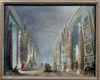 La grande galerie du Louvre, 1801 ve 1805 arasında Hubert Robert (1733-1808) Sun tarafından resim. 0,37 x 0,46 Louvre Müzesi, Paris - 1801 ve 1805 yılları arasında Louvre