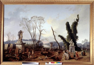 Versailles bahçelerinde 1774-1775 kışında ağaçların kesilmesi sırasında Le Carpet Vert (ön planda, Kral Louis XVI ve Kraliçe Marie-Antoinette). Yeşil halıya kraliyet allee de denir. Hubert Robert (1733-1808) tarafından yapılan boyama by Hubert Robert