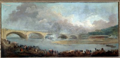 Neuilly köprüsünün 09/22/1772 tarihinde yıkılması Hubert Robert (1733-1808) 1772 Sun tarafından boyama. 1.13x1.95m Paris, Karnaval Müzesi by Hubert Robert