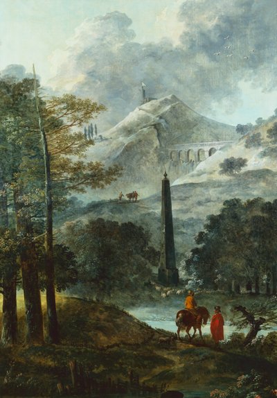 Dikilitaş ile Dağlık Manzara (tuval üzerine yağlı boya) by Hubert Robert
