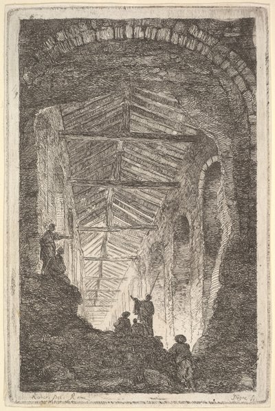 Levha 10: Antik Galeri: büyük bir kapalı galeri, arkadan ışık giriyor..., yakl. 1763-64. by Hubert Robert