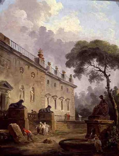 Villa Madama Terası (panelde yağlı boya) by Hubert Robert