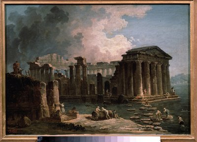 Bir tapınak sularla çevrilidir. Hubert Robert (1733-1808), tuval üzerine yağlı boya, yaklaşık 1780, Fransız sanatı. Devlet A. Puşkin Güzel Sanatlar Müzesi, Moskova. by Hubert Robert