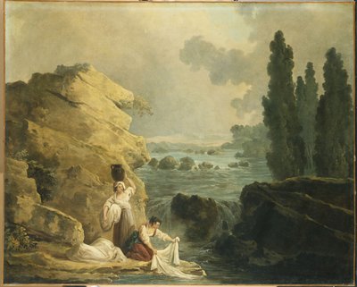 Bir Cascade tarafından çamaşırcı kadınlar by Hubert Robert