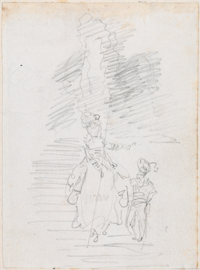 Büyük Merdivende Kadın ve Küçük Erkek Figürü [rekto] by Hubert Robert
