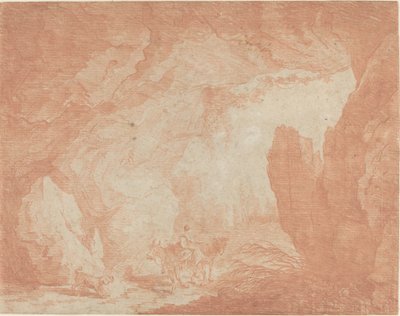 Doğal bir köprünün altından geçen eşekleri olan genç bir kadın by Hubert Robert
