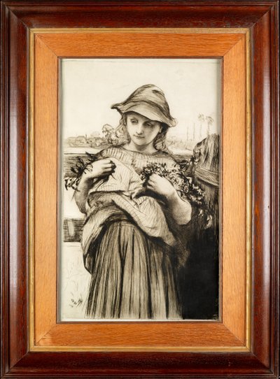 Çiçekli Bir Kız (kuru nokta ile aşındırma) by Hubert von Herkomer