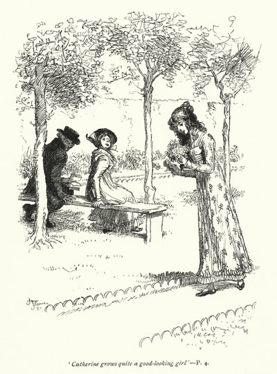 Northanger Manastırı için Jane Austen (lito) çizimi by Hugh Thomson