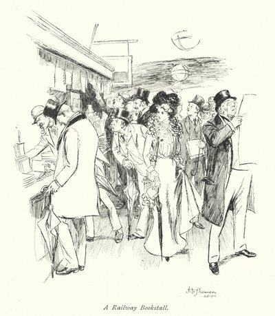 Londra: Bir Demiryolu Kitapçısı (renkli taş baskı) by Hugh Thomson