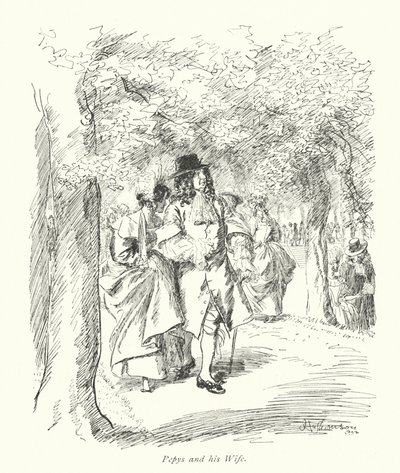 Londra: Pepys ve Karısı (renkli taş baskı) by Hugh Thomson