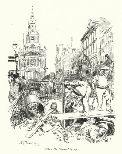 Londra: When the Strand is up (renkli taş baskı) by Hugh Thomson