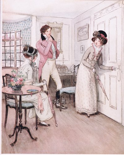 Bu sempatiden cesaret alan Bayan Henrietta ve Bayan Fanny, ilginç yatak odasının kapısına yaklaştılar. by Hugh Thomson