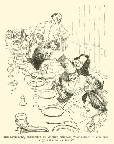 Shipton Ana Tarafından Büyülenen Asiler, "Bir Çeyrek Saat Dolu Oturmuş Gülerek" (gravür) by Hugh Thomson