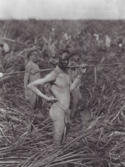 Afrika: Bataklıktaki Nuer savaşçıları (s/b fotoğraf) by Hugo Adolf Bernatzik