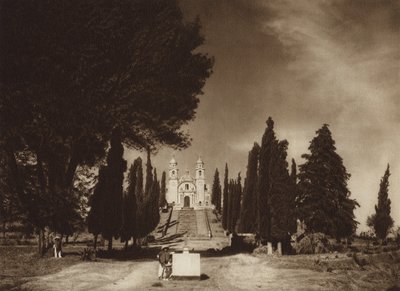 Meksika: Cholula, Guadalupe Kilisesi (b/w fotoğraf) by Hugo Brehme