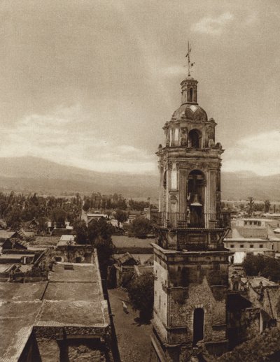 Meksika: Xochimilco Kilisesi (b/w fotoğraf) by Hugo Brehme