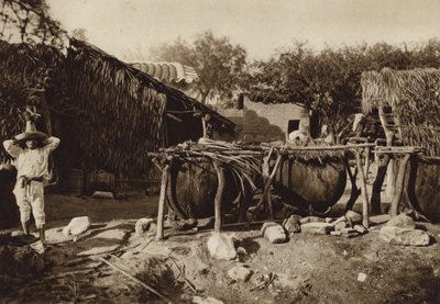 Meksika: Mezcal, Destilleria de aguardiente (b/w fotoğraf) by Hugo Brehme