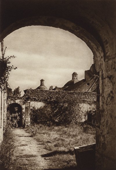 Meksika: Milli parktaki manastır kalıntısı, Desierto de los Leones (b/w fotoğraf) by Hugo Brehme