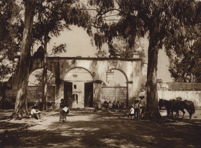 Meksika: Xochimilco, Kiliseye giriş (b/w fotoğraf) by Hugo Brehme