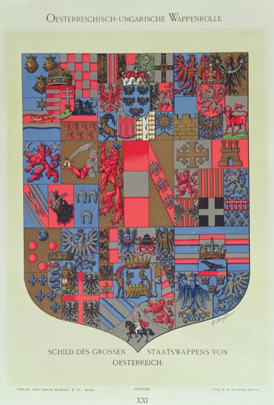 01315 Avusturya-Macaristan İmparatorluğu arması, R. M. Rohrer tarafından oyulmuş İmparatorluk Avusturya Mahkemesinin armalarını gösteren (renkli taş) by Hugo Gerard Strohl