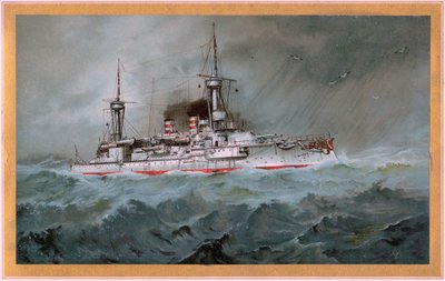 SMS. Linienschiff Brandenburg (beyaz kalkan üzerinde kırmızı kartal arması, S.M.S. Wörth = altın kalkan üzerinde siyah imparator kartal) by Hugo Graf
