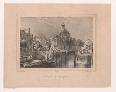 Gezicht op de Stromarkt, het Singel en de Lutherse kerk Lutheran Kilisesi. Kanalda çekilen görüntü (Singel olarak bilinir) (nesne üzerindeki başlık) Amsterdam Hatırası H. van Hove Bz. (dizi adı) by Huib van Hove Bz