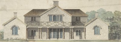 18. yüzyılın sonları ve 19. yüzyılın başlarında Tudoresque Tarzında bir Kulübe Ornée tasarımı. by Humphry Repton