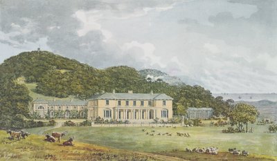 Güney cephesi, batı cephesi perspektifte, Antony House için Kırmızı Kitaptan, c.1812 by Humphry Repton
