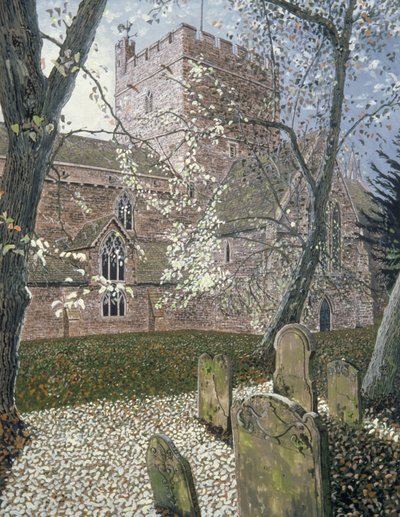 Brecon Katedrali, Sonbahar Günü, 1992 (kartta guaj) by Huw S. Parsons