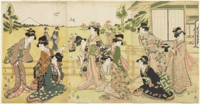Hawking Party, 1807 (colour woodblock print) by Hyakusai Hisanobu Hyakusai Hisanobu