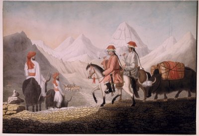 William Moorcroft ve Hearsay, Mansarovar Gölü (Tibet) 1812 yolunda (kağıt üzerine suluboya) by Hyder Jung Hearsey