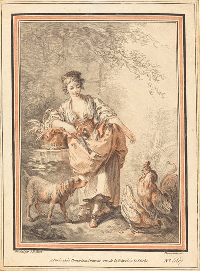 Tavuk Besleyen Kadın by I Gilles Antoine Demarteau after Jean Baptiste Hüet