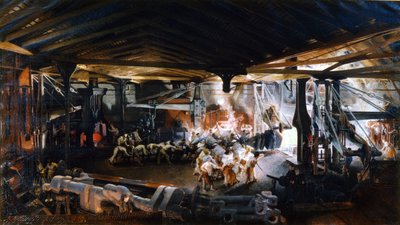 F. Bonhommé tarafından Indres fabrikasında bükülmüş bir ağacın dövülmesi. by Ignace Francois Bonhomme