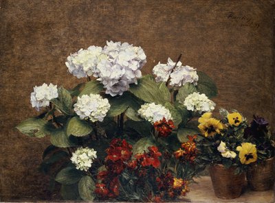 Ortancalar ve İki Saksı Hercai Menekşeli Stoklar, 1879 by Ignace Henri Jean Fantin Latour