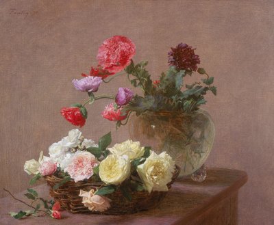 Kristal Vazoda veya Gül Sepetinde Gelincikler, 1890 by Ignace Henri Jean Fantin Latour