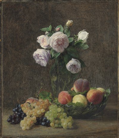 Gül, şeftali ve üzüm vazosu, 1894 by Ignace Henri Jean Fantin Latour