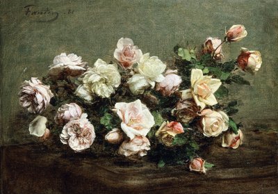 Masada Beyaz Gül Vazoda; Vazoda Beyaz Güller ve Masada Güller, by Ignace Henri Jean Fantin Latour