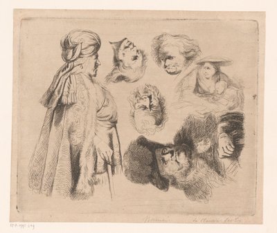 Doğulu erkek, çocuklu kadın ve dört başlı erkek ile kompozisyon by Ignace Joseph de Claussin (attributed to)
