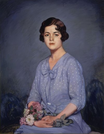 LUCIA - (ELİNDE ÇİÇEKLERLE OTURAN GENÇ KIZIN PORTRESİ) - YİRMİNCİ YÜZYIL by Ignacio Zuloaga y Zabaleta