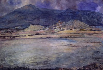 ZARAGOZA ŞEHRİ - ESCO - XX YÜZYIL - YAĞ / TUVAL - 90 X 30 CMS by Ignacio Zuloaga y Zabaleta