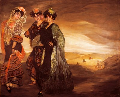 Üç kuzen (geleneksel İspanyol dansçı kostümleriyle) c.1903 (tuval üzerine yağlı boya) by Ignacio Zuloaga y Zabaleta