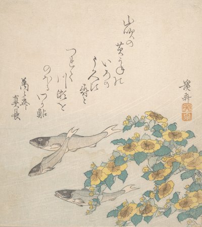 Sarı Çiçeklerle Yüzen Balıklar, yak. 1830. by Ikeda Eisen