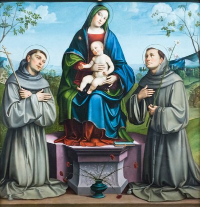 Aziz Francis of Assisi ve St Anthony of Padua ile Madonna ve Çocuk by Il (1450-1517) Francia
