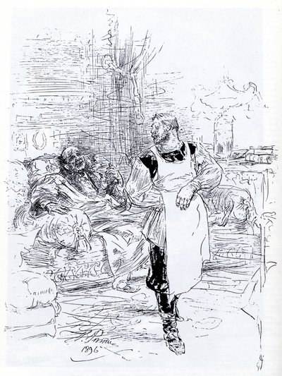 Leo Tolstoy'un 1896 tarihli İvan İlyiç'in Ölümü romanının illüstrasyonu by Ilya Efimovich Repin