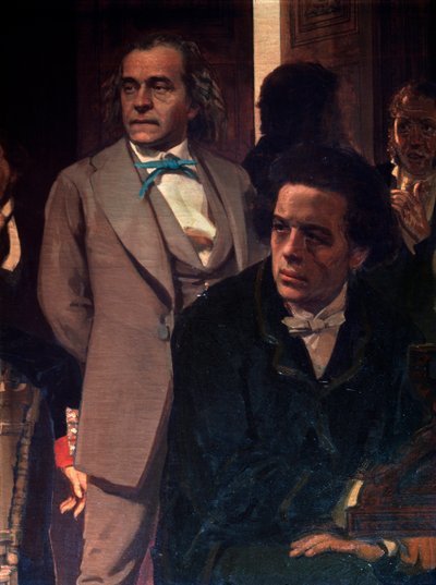 Besteciler Anton Rubinstein (1829-1894) ve Alexander Serov (1820-1871). Slav Bestecilerin resminin detayı. Ilya Yefimovich Repin'in (Ilia Repin) (1844-1930) tablosu, tuval üzerine yağlı boya by Ilya Efimovich Repin
