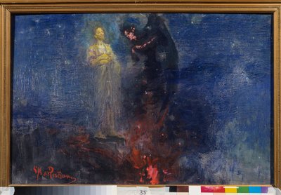 Defol git Şeytan! (Bu yüzden al, Şeytan!). (İsa Mesih, bir gece manzarasında şeytanı uzaklaştırır). Ilya Repin